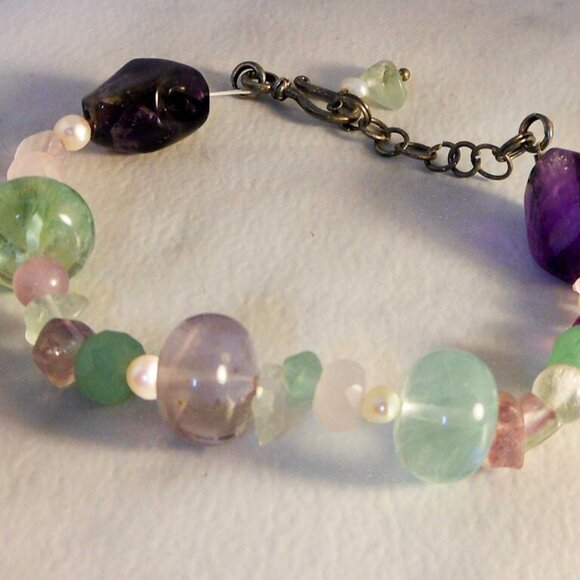 Vintage Sterling Silver Semi-Precious Stone Bracelet ,  8- 9 inch - Picture 2 of 5